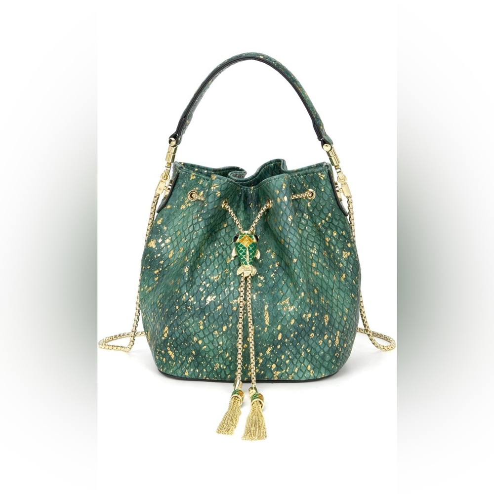 Snake Printed Leather Top Handbag Shoulder Bag with Goldfish Lock bucket bag